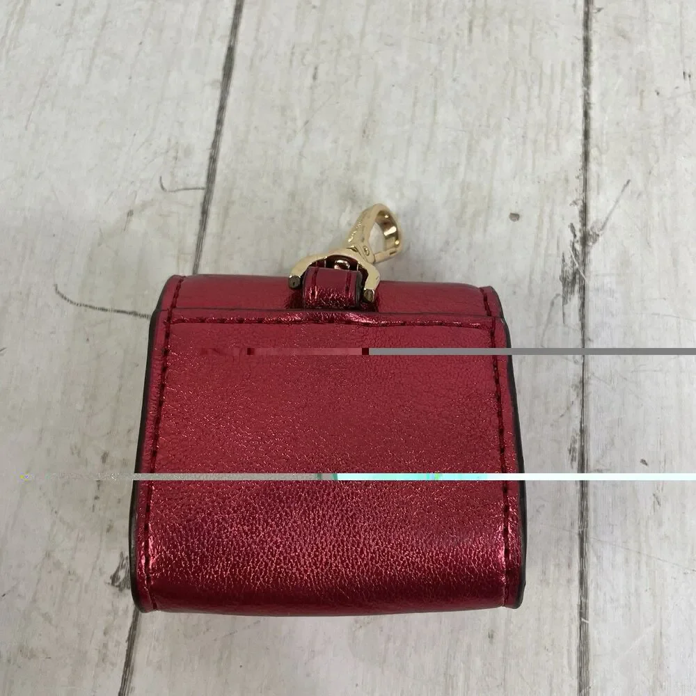 Michael Kors Jet Set Metallic Red Coin /AirPods Case Key Chain MK Logo Bag